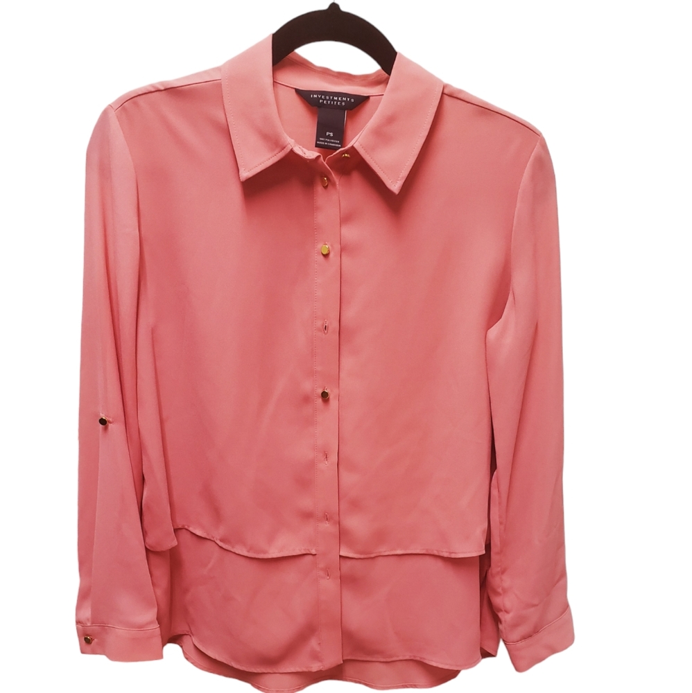 Investment Petite PS Blouse Long Sleeve Golden Button Accent.